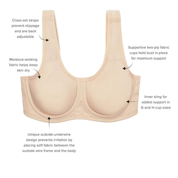Wacoal High Impact Sports Bra, Sand 38H - Picture 2 of 5